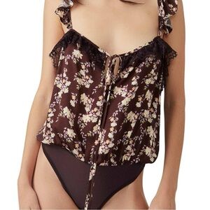 NWOT Intimately Free People Bodysuit Take It Away brown and pink Floral SZ M